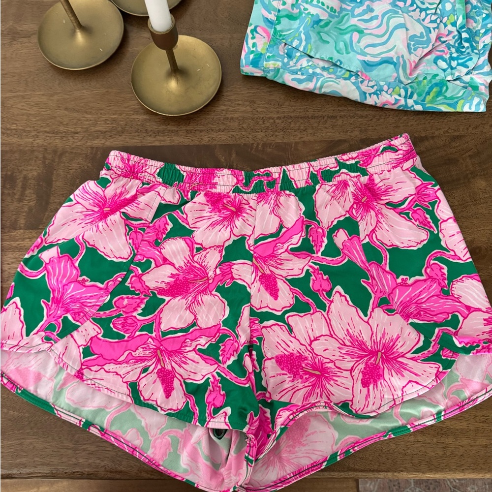 Lilly Pulitzer Pink Floral Lounge Shorts on Green